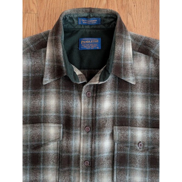 Pendleton Outdoorsman Virgin Wool Button Up Shirt Flannel Vintage Medium Plaid - Picture 1 of 12